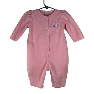 Little Me Baby Girls Pink Fleece Floral Romper One Piece Snap Front 6 Months